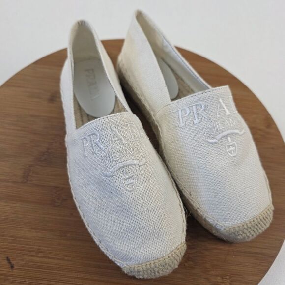 Prada Milano Embossed Logo Espadrilles Slip-On Flats Women’s Size EU 37 US 6.5-7 - Picture 13 of 15